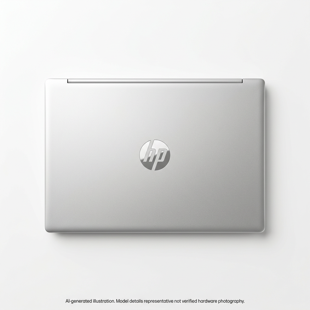 AI-generated representative laptop top view; model details unverified